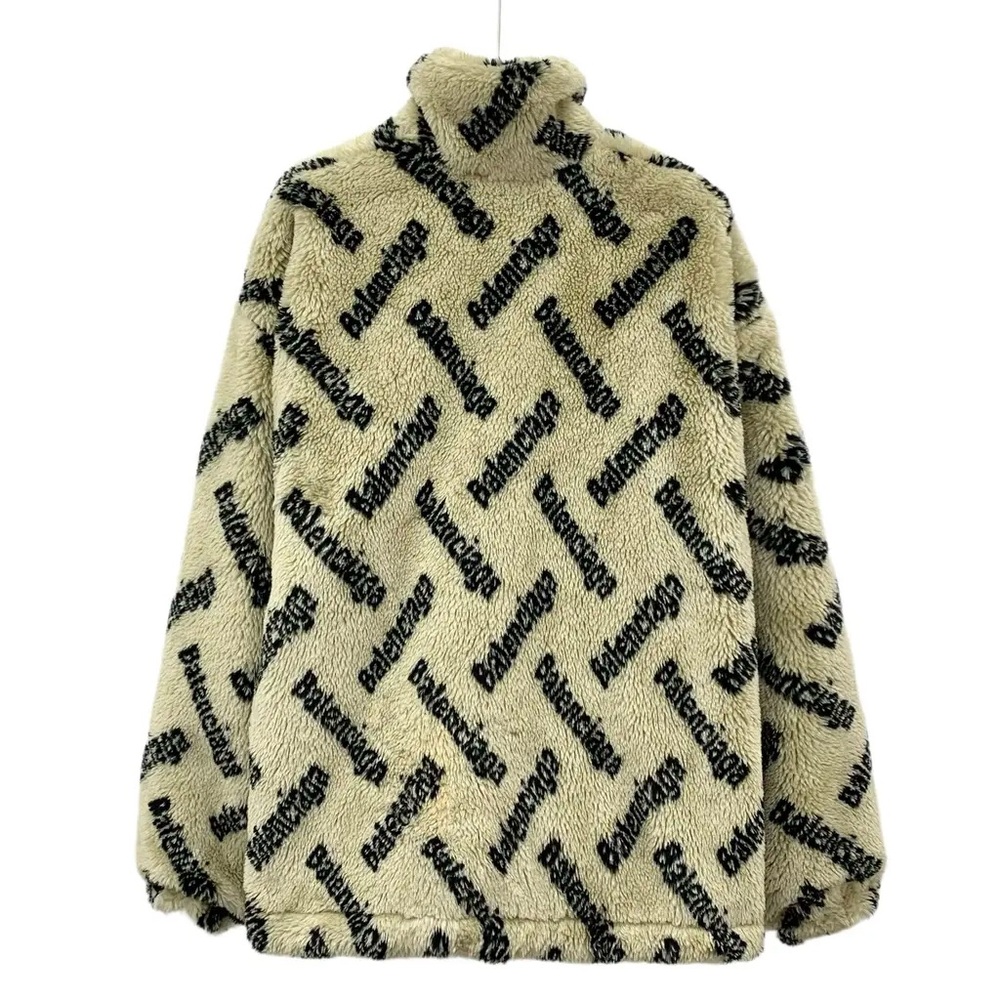 Balenciaga Faux Fur Logo Jacket Beige/Black - Picture 6 of 6
